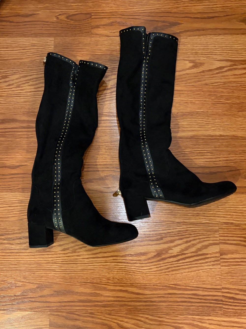 Adrienne Vittadini Black Over-the-Knee Studded Block Heel Boots